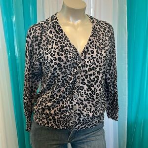 Light Weight Grey Leopard Print Button Up Sweater